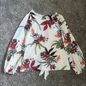 Daytrip Floral Print Top with Red and Green Accents